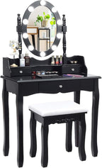 CHARMAID Girls Makeup Vanity Desk with Lights, Vanity Table with Lighted Mirror, 3 Lighting Modes, Adjustable Brightness, Modern Makeup Table with 3 Drawers and Stool for Small Space (Black)
