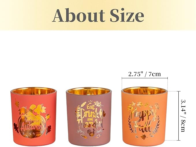 Hewory Thanksgiving Votive Candle Holders: Fall Glass Tea Light Candle Holder Set of 6, Thanksgiving Table Decorations Centerpieces for Dinner Tabe Fireplace Mantle Fall Decorations for Home Party