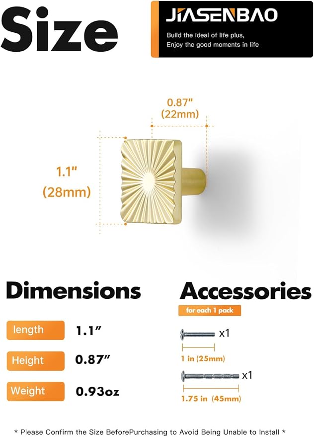 5 Pack Gold Cabinet Knobs Square Brushed Brass Drawer Pulls Bathroom Dresser Handles Hardware Zinc Alloy