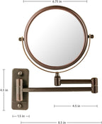 OVENTE 7" Wall Mounted Makeup Mirror with 1X/7X Magnification, Double Sided Magnifying Round Bathroom Vanity Mirror, 360° Swivel Design, Extendable and Folding Arm, Antique Bronze MNLFW70ABZ1X7X