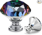 Ravinte 5 Pack Colorful Crystal Knobs for Dresser Drawers Glass Cabinet Knobs Diamond Shaped Drawer Knobs - 30 mm Knobs with Black Base