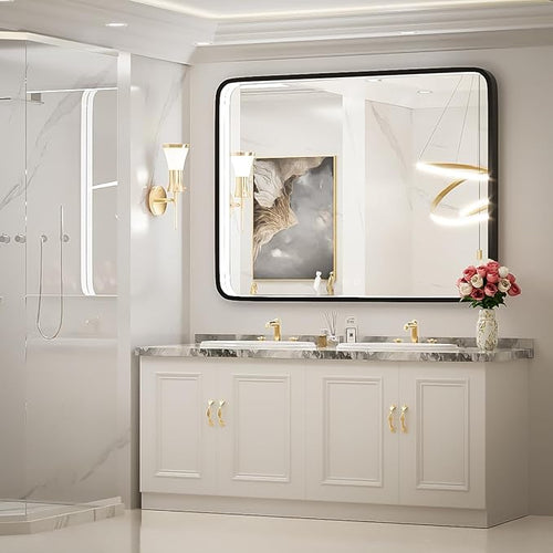 40X30 Inch Black Bathroom Mirror with LED Lights,Metal Frame Lighted Vanity Mirror,Anti Fog Design&Dimmable&Touch Switch, Wall Mounted Makeup Mirror for Home Decor(Horizontal/Vertical)