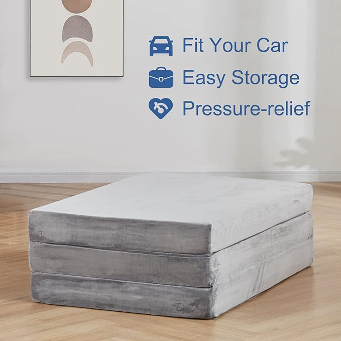 SINWEEK 4" Twin XL Memory Foam Folding Mattress with Storage Bag - Foldable Trifold Floor Bed Topper, CertiPUR-US Certified Guest Sleeping Pad, Machine Washable Cover