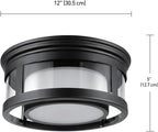 GLOBE Electric 44480 Brisbane 1-Light Outdoor Indoor Flush Mount Ceiling Light, Matte Black, Frosted Glass Shade, Bulb Not Included