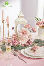 Alecono Artificial Flowers, Dusty Pink Silk Fake Flowers for DIY Wedding Bridal Bouquets, 𝙎𝙚𝙩 𝙤𝙛 𝟮, Wedding Cake Flowers for Table Centerpieces Baby Shower Birthday Party Home Decorations