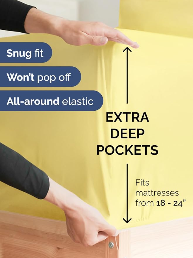 Extra Deep Cal King Sheet Set - 6 Piece Breathable & Cooling Sheets - Hotel Luxury Bed Sheets Set - Easy & Secure Fit - Soft, Wrinkle Free & Comfy Sheets Set - Yellow Sheet Set with Extra Deep Pockets