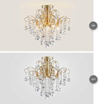WUZUPS Crystal Chandelier Flushmount Ceiling Light Modern Lighting Fixture for Bedroom Hallway Bar Kitchen Bathroom, H 17.5'' x W 19.3'', E12 Base, Gold