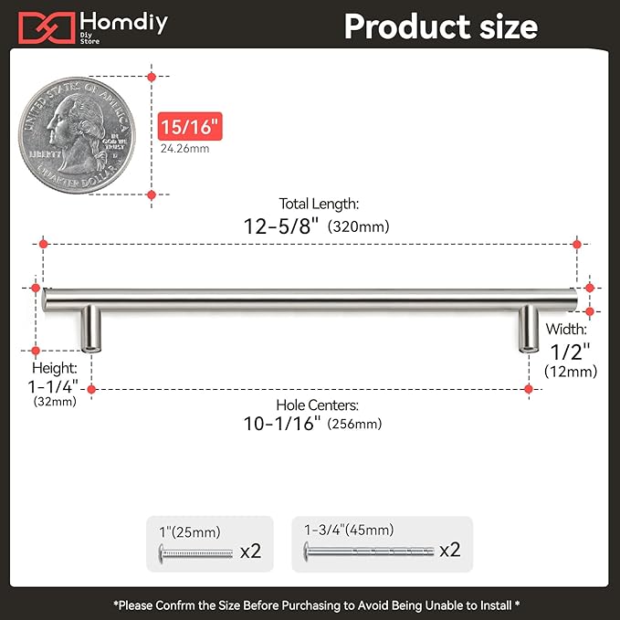 homdiy 15 Pack Brushed Nickel Cabinet Hardware Cabinet Pulls - HD201SN Cupboard Handles Modern Cabinet Door Handles 7-1/2inch Hole Center Modern T-Bar Pulls