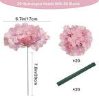 20 Pcs Pink Hydrangea Artificial Flowers Bulk, Faux Hydrangea Flowers Heads, Artificial Fake Silk Hydrangea Flowers with Stems, Pink Flowers Artificial for Decoration Wedding Décor