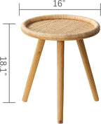 Rattan Round Coffee Table, Boho Circle Side Table End Table for Living Room, Small Mid Century Accent Table for Bedroom Balcony