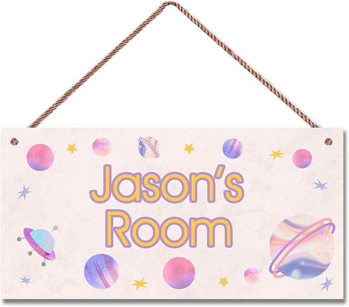 Personalized Universe Sign, Outer Space Theme Wall Art Decor Custom Name Door Plate for Kids Room Nursery Planet Stars Door Art Décor For Girls Boys Room Little Man Cave