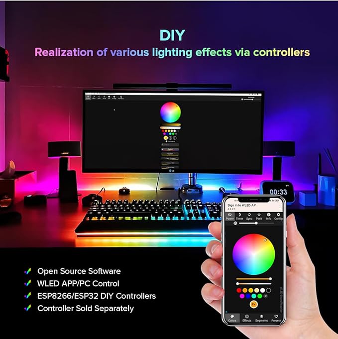 BTF-LIGHTING WS2812B RGB ECO LED Strip, Chasing Effects 5050SMD Individually Addressable 3.3FT 100 (2x50) Pixels/m Flexible Dream Color IP30 for Bedroom DIY Projects DC5V (No Adapter or Controller)