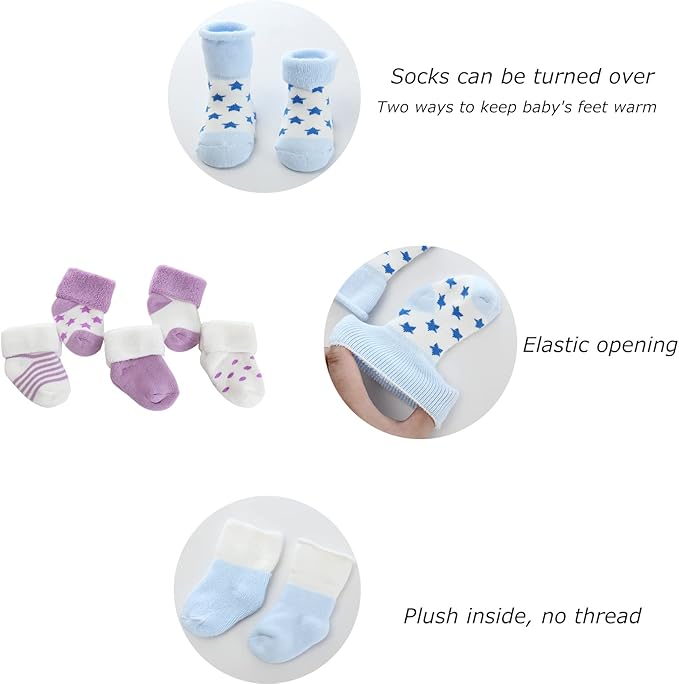 Unisex Baby Terry Socks 5-Pack for Baby boy and girl 0-12 Months Warm Cotton Socks
