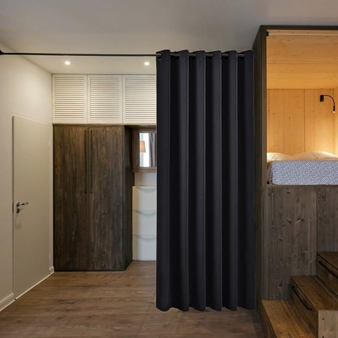 NICETOWN Room Divider Heavy Curtain Screen Partitions, Hide Clutter Separate Functions Grommet Portable Room Divider Screen Curtain Panel for Bedroom (1 Piece, 8ft Tall x 10ft Wide, Black)