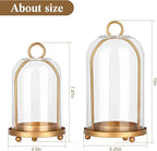 Vintage Brass Metal Candle Lantern with Thick Glass Dome – Set of 2 Shabby Chic Style Candle Holders (5.25"x10" & 4.5"x7.87") – Hanging or Tabletop Decor for Pillar Candles, Plants