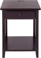 Casual Home Owl Night Stand with USB Port Charging Station and Drawer, 17.5"W x 14.25"D x 24.5"H, Espresso