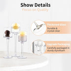 NUPTIO Tealight Candle Holders Glass: Set of 3 Long Stemmed Candle Stands for Dinner Table Centerpiece - Monet Candleholders Pillar Floating Candles
