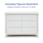 Delta Children Universal 6 Drawer Dresser with Interlocking Drawers - Greenguard Gold Certified, White