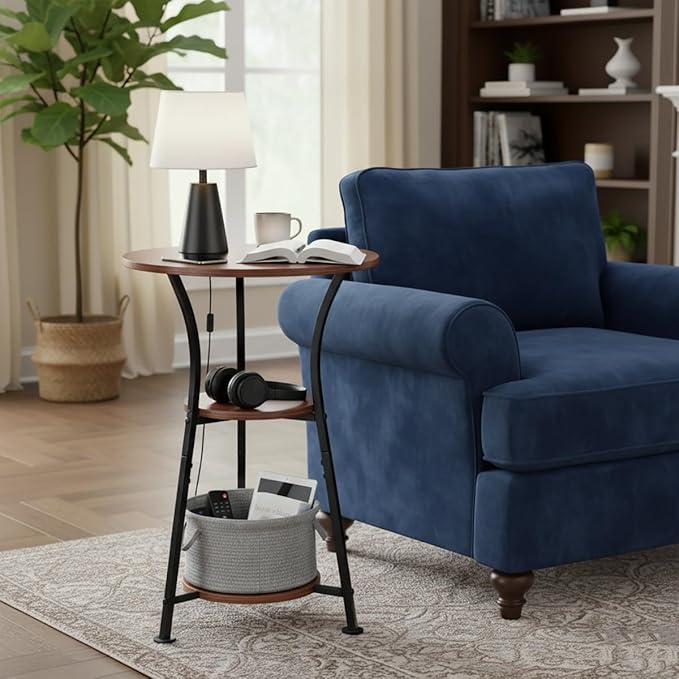 Dulcii Small Round End Table for Narrow and Small Space, 3-Tier Round Accent Couch Beside Table, Modern Side Table Corner Sofa Table Nightstand for Living Room Bedroom