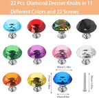 11 Pack Colorful Crystal Drawer Knobs, 30mm Glass Dresser Knobs Cabinet Diamond Shape Pulls Handle for Wardrobe, Kitchen, Bathroom, Cupboard(11 Colors)