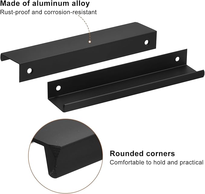 uxcell Cabinet Finger Edge Pull, 5pcs 150mm / 5.91" Aluminum Alloy Back Mount Hidden Cabinet Pulls Concealed Handle for Home Kitchen Drawer Cabinet, Black