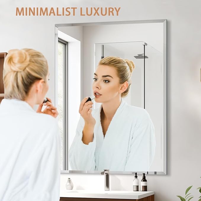 Frameless Mirror for Bathroom Vanity,18x24in Wall Mounted Mirrors for Over Sink Decorative Rectangular Frameless Mirror,With Polished Edge,Hangs Horizontally Or Vertically,Entryways,Room,Shatterproof