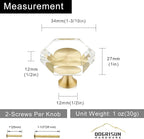 QOGRISUN 15-Pack Brass Crystal Cabinet Knobs,Glass Crystal Gold Drawer Knobs,1-5/16-Inch Hexagon,Decorative Dresser Pulls, Modern Cabinet Hardware
