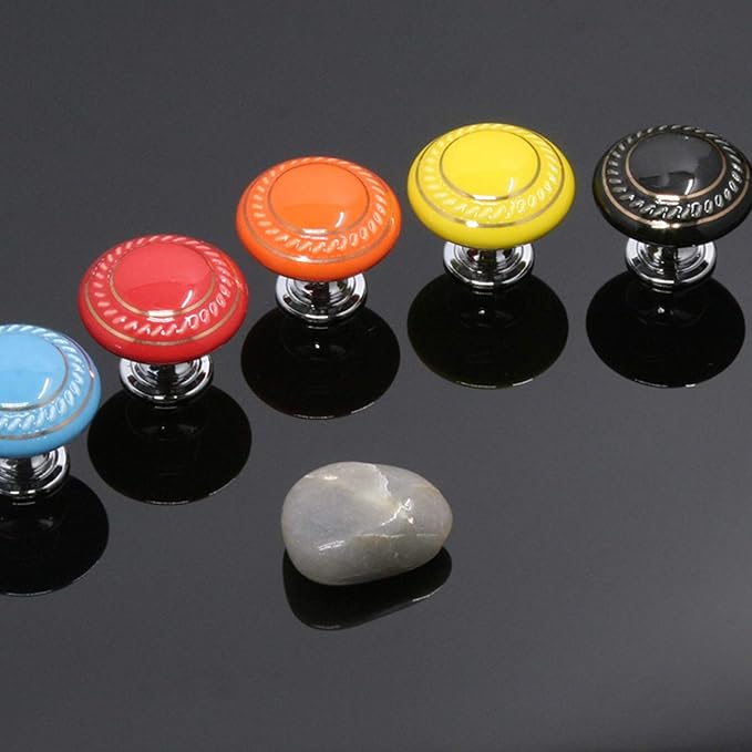 HUAMULAN 15 Pack Ceramic Knob Simple Dresser Kitchen Round Cabinet Pulls,Zinc Alloy Base Cupboard Wardrobe Drawer Door Handles,3 Size Screws