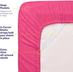 Sweet Home Collection Twin XL Size Sheet Set with Built-in Sheet Straps - Deep Pocket Fitted Sheet, Flat Sheet & Pillowcases - Soft, Wrinkle-Free, Secure Fit - Fuschia