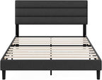ZINUS Queen Piper Upholstered Platform Bed with Horizontal Paneled Headboard, Wooden Slat Support, No Box Spring Needed, Easy Assembly, Eco Friendly Packaging, Dark Grey