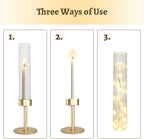 Gold Hurricane Glass Candle Holders: Cadhodenm Tall Glass Candlestick Holder for Wedding Set of 6 Brass Taper Candle Holders Modern Candle Sticks Holder for Table Centerpiece Party Holiday Decor