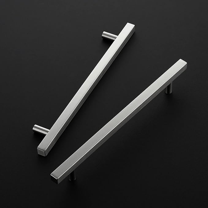 Ravinte Brushed Nickel Cabinet Handles 10 Pack 7-1/2 inch Satin Nickel Square Cabinet Pulls Silver Hardware for Kitchen Cabinets 10 inch Overall Length Stainless Steel Drawer Pulls