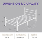 Twin Bed Frame with Headboard and Footboard, Metal Bed Frame with Charging Station and LED Lights, Under Bed Storage, No Box Spring Needed,Noise Free,White