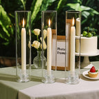 Hurricane Glass Candle Holders, Set of 10 Candlestick Holders for Taper Candle with 11.8" Tall Windproof Cylinder Covers Candle Stand Bulk for Table Centerpieces on Wedding Birthday Housewarming Decor