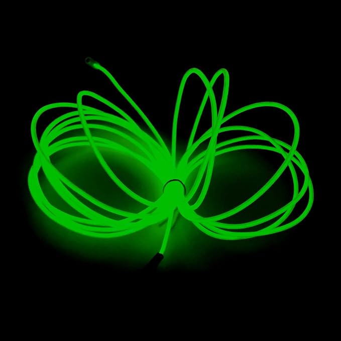 MaxLax EL Wire Green, 16.4ft/5m Portable Battery Pack Neon Light Strip 360° Cuttable Glowing Rope Lights for Parties, Halloween, DIY Decoration