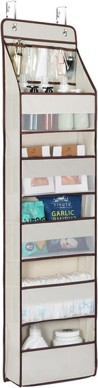 Univivi 6-Shelf Over Door Hanging Organizer Fabric Baby Door Storage with 5 Large Pockets and 3 Small PVC Pockets Wall Mount Hanging Storage Organizers for Baby Essential (Beige)