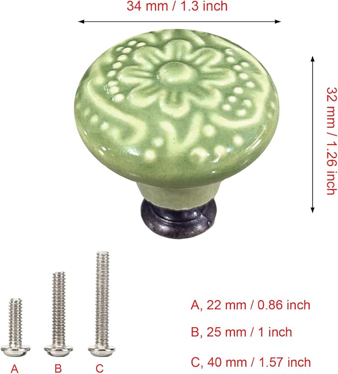 HUAMULAN 15 PCS Cabinet Knobs Glossy Ceramic Dresser Mushroom Table Drawer Cupboard Pull Furniture DIY Wardrobe Solid Color Vintage Handle,with 3 Size Mounting Screws