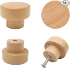 10PCS Wood Knobs Flat Top Round Cabinet Knobs Natural Wooden Dresser Drawer Pulls (Diameter: 35mm/1.38 inch, Height: 25mm/0.99 inch)