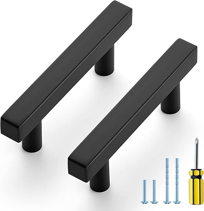 Ravinte Black Cabinet Handles 5 Pack 2-1/2 inch Matte Black Square Cabinet Pulls Kitchen Hardware 4 inch Overall Length Kitchen Drawer Pulls