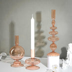 Rtteri 3 Pcs Glass Candlestick Holders Glass Candle Holders Groovy Wavy Elegant Taper Candle Stick for Wedding Home Birthday Party Christmas Halloween Decoration Windowsill Decor(Light Brown)