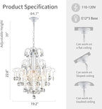 WUZUPS Crystal Chandelier 5-Light Pendant Ceiling Light Modern Lighting Fixture for Bedroom Hallway Bar Kitchen Bathroom, H 22.6'' x W 19.2'', E12 Base, White
