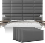 VANT Upholstered Headboards - Accent Wall Panels - Packs of 4 - Vintage Leather Gray Pewter - 30" Wide x 11.5" Height - Easy to Install - Queen - Full Size Headboard