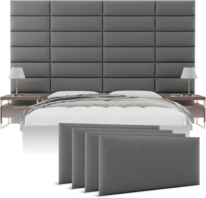 Vänt Upholstered Wall Panels - King/Cal King Size Wall Mounted Headboards - Vintage Leather Gray Pewter - Twin/King - Set of 4 Panels (Each Individual Panel 39"x11.5")