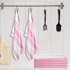 Urban Villa Kitchen Towels 100% Cotton Pack of 3, Highly Absorbent Quick Drying Super Soft Premium Dish Towels for Kitchen with Hanging Loop Hand & Tea Towels - 20x30 Inch, (Pink & White, Striped)