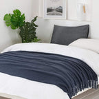 BOURINA Navy Throw Blanket 60x80 Inches Throw Textured Solid Soft Sofa Throw Couch Knitted Decorative Blanket