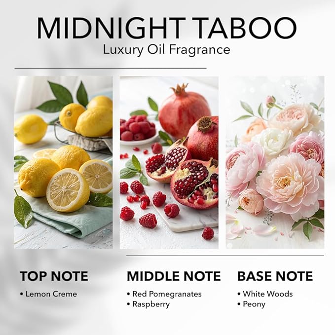 Midnight Taboo Diffuser Oil, Inspired by Luxury Hotels, 6.7 Fl Oz 200 mL, Hotel Scent for Home, Office, Bathroom & Spa, Aromatherapy Essential Oil, Lemon & Pomegranate Scents.