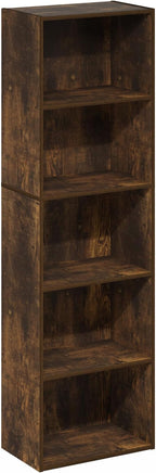 Furinno LUDER Book Shelf, 5-Tier Bookshelf, Bookcase, 9.4" x 15.8" x 52", for Living Room, Bedroom, Home Office, Amber Pine