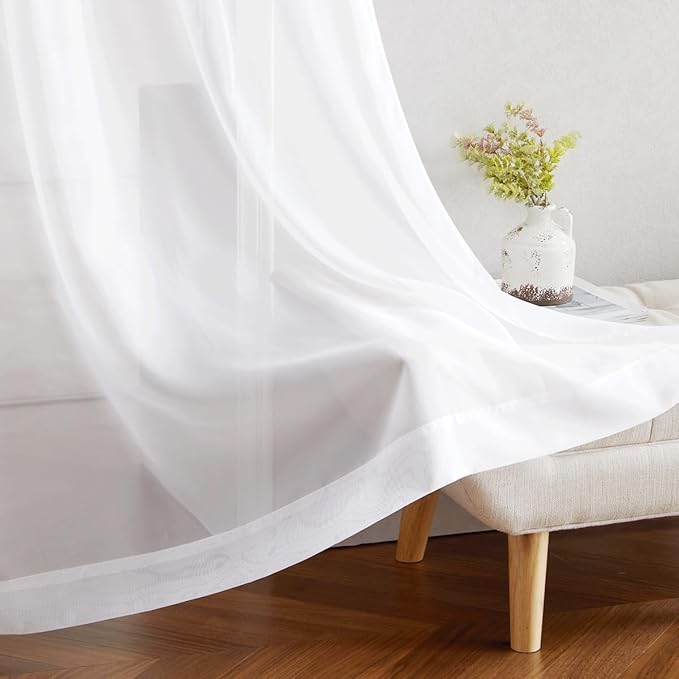 NICETOWN Soft Voile White Sheer Curtains 63 inches Long - Grommet Living Room Curtains Elagant & Airy Breathable Light Filtering Window Treatments for Bedroom, W42 x L63, 2 Panels