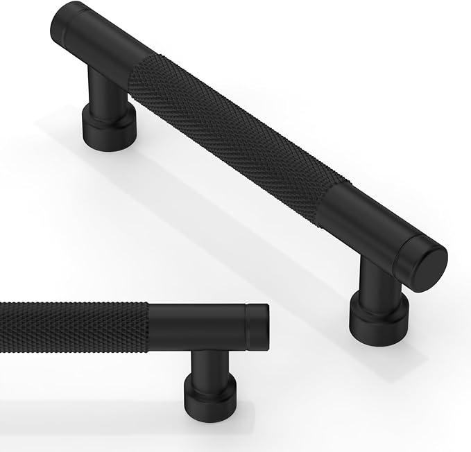 10 Pack Matte Black Knurled Cabinet Pulls 3.75 Inch(96mm) Kitchen Cabinet Handles Solid Zinc Alloy Cabinet Hardware Drawer Pulls