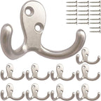 10pcs Coat Hooks Hardware, Wall Hooks Heavy Duty Hooks for Hanging Coats Double No Rust Hook Wall Mounted for Key, Towel, Bags, Cup, Hat (Silvery)